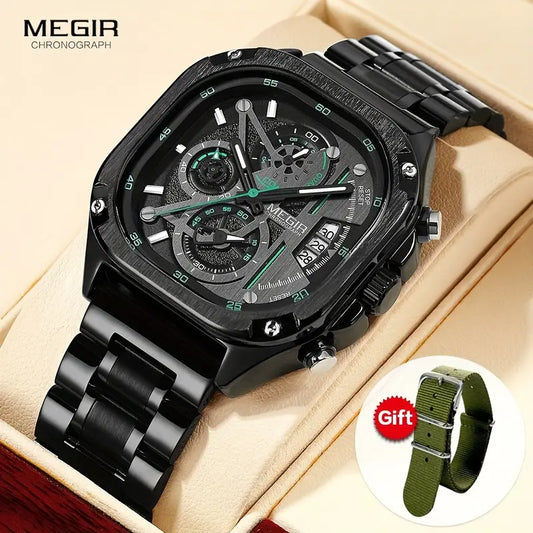 MEGIR Black Quartz Square Watch