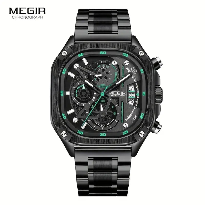 MEGIR Black Quartz Square Watch