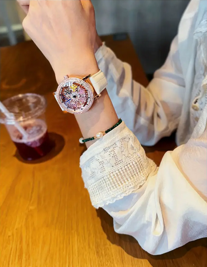 Luxurious Women’s Quartz Watch with Rhinestone Snowflake Dial