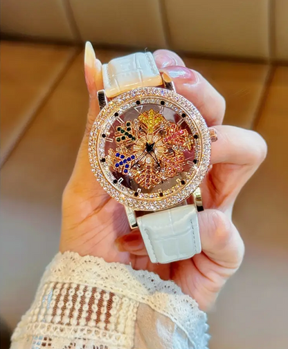 Luxurious Women’s Quartz Watch with Rhinestone Snowflake Dial
