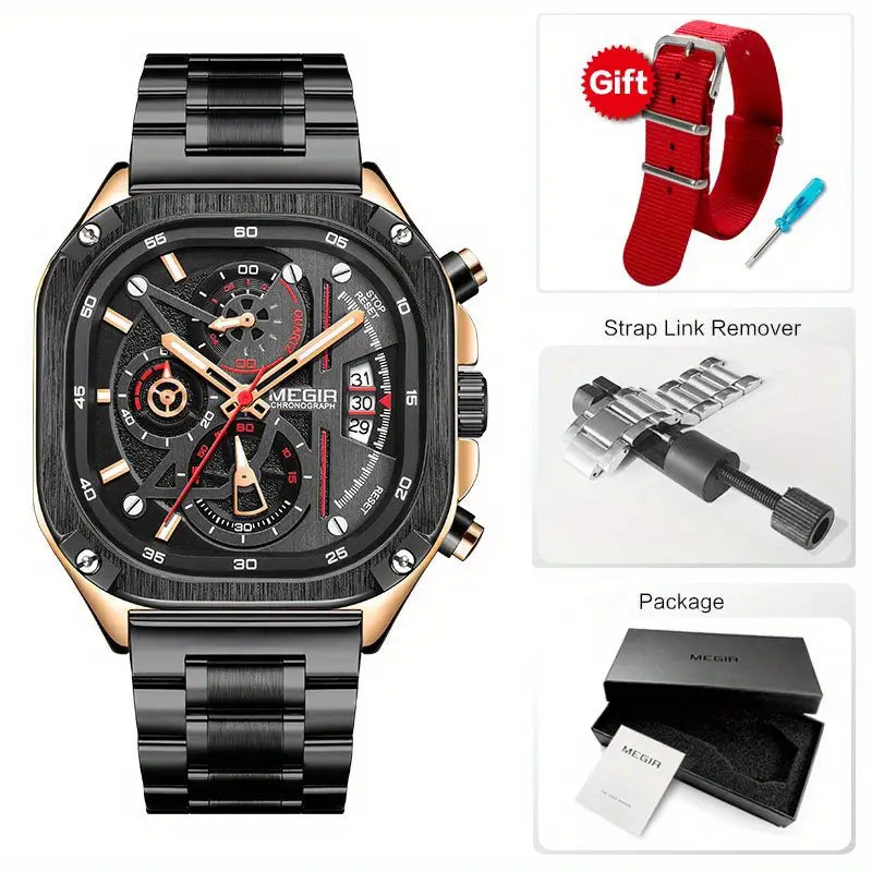 MEGIR Black Quartz Square Watch