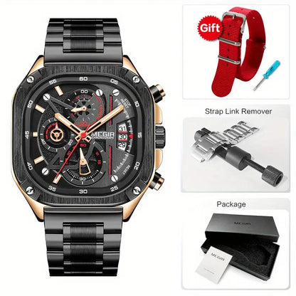 MEGIR Black Quartz Square Watch