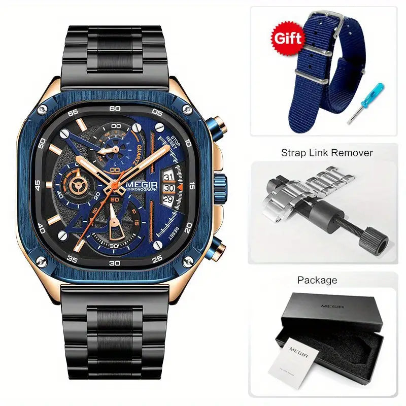 MEGIR Black Quartz Square Watch
